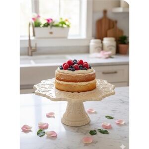 D.L.Rhein for Silvestri Tree Baroque Style Stoneware Festive Ivory Cake Stand 7”